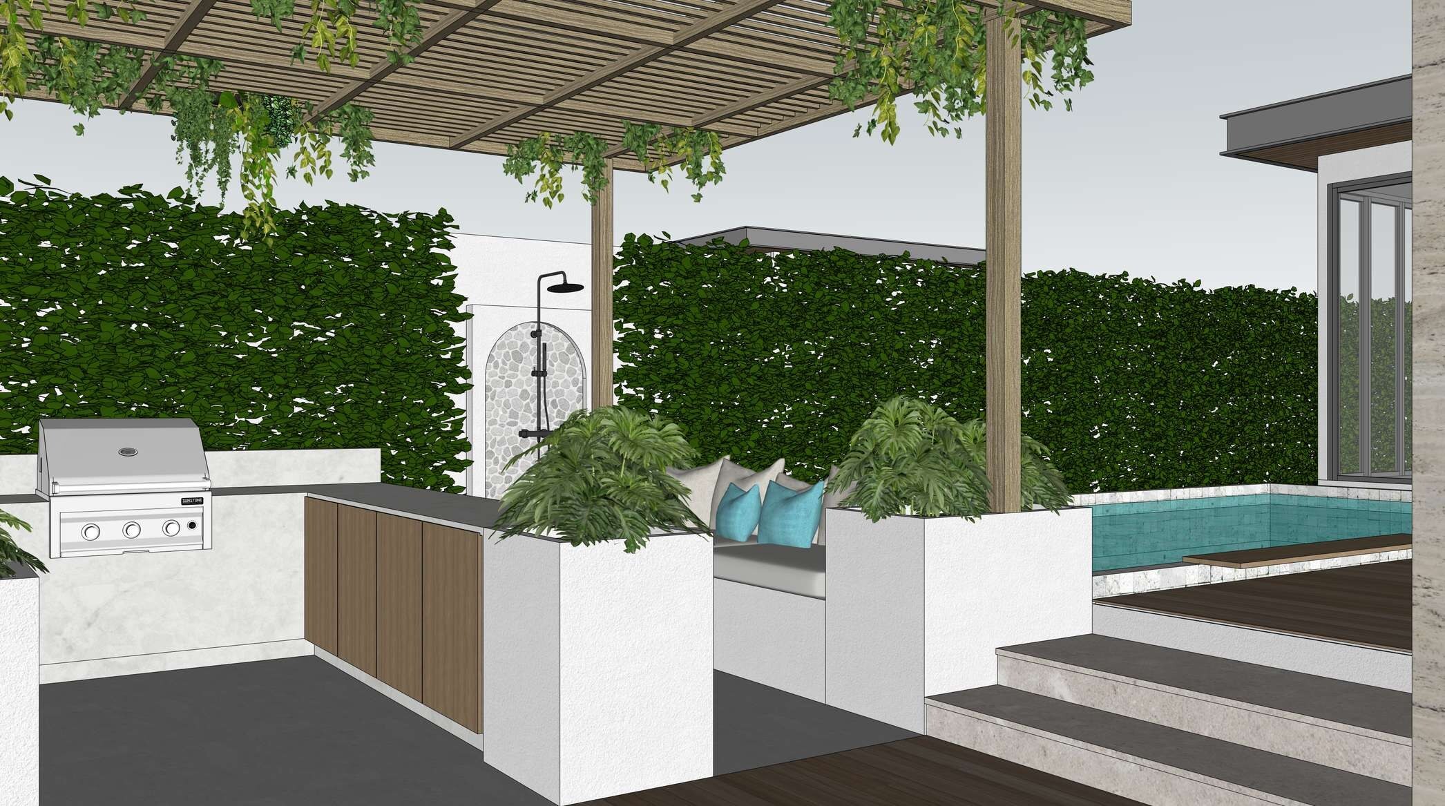 Type B sunken seating area beside the pool