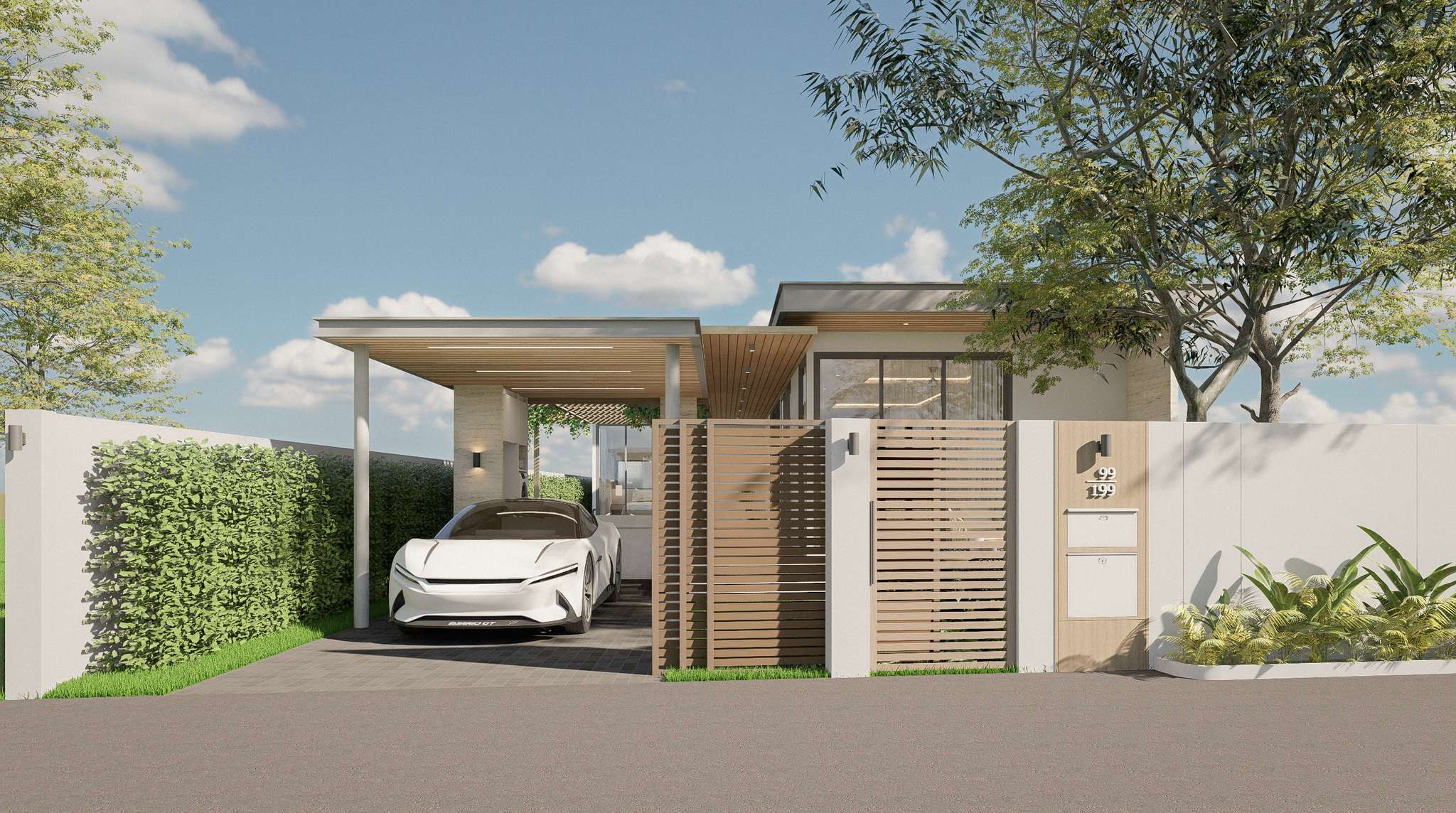 Type A villa entrance and carport